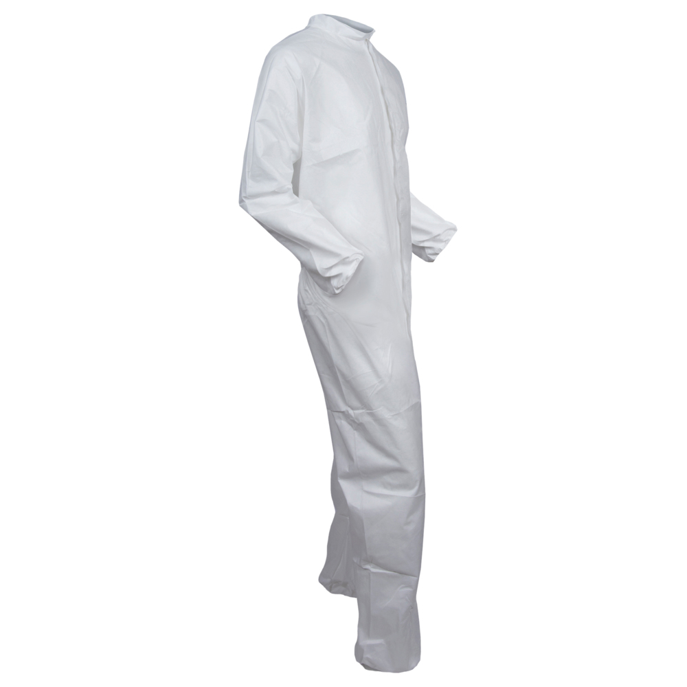 KleenGuard™ A30 Breathable Splash and Particle Protection Coveralls (46003), REFLEX Design, Zip Front, Open Wrists & Ankles, White, Large, (Qty 25) - 46003