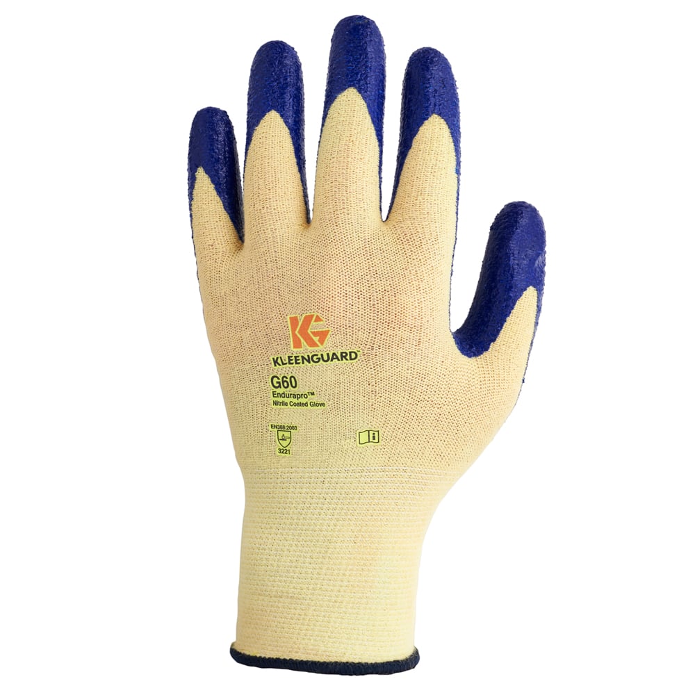 KleenGuard™ G60 Level 2 Nitrile Coated Cut Resistant Gloves (98232), Blue & Yellow, Large (9), 60 Pairs/ Case, 5 Bags of 12 Pairs - 98232