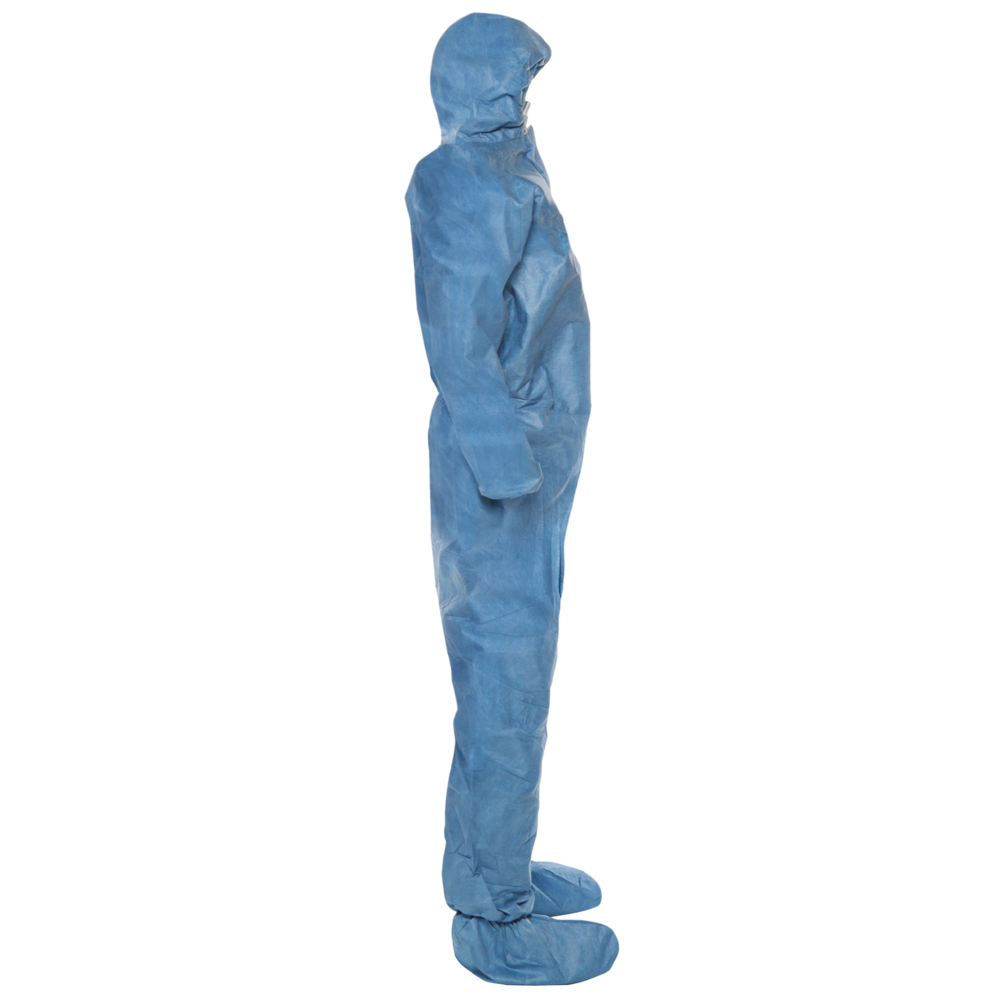 KleenGuard™ A65 Flame Resistant Coveralls with Hood & Boots (45357), Zip Front, Elastic Wrists & Ankles (EWA), Blue, 4XL, 21 Garments / Case - 45357