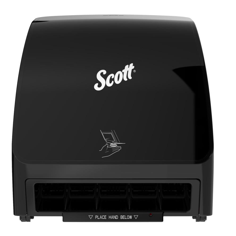 Distributrice automatique d’essuie-mains en rouleau Scott® Slimroll™ (47260), noire, compatible avec les essuie-mains Scott® Slimroll™ à mandrin rose (qté 1) - 47260