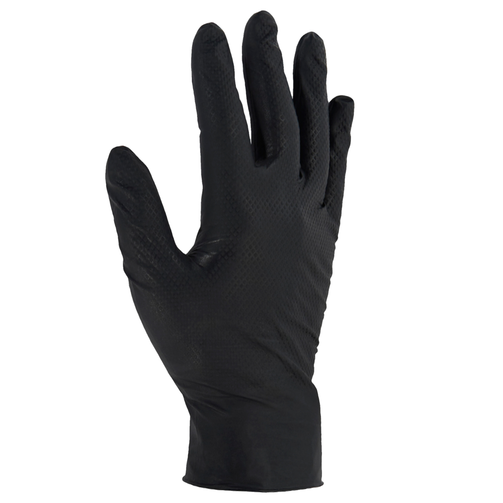 KleenGuard™ Kraken Grip Fully Textured Black Nitrile Gloves (49277), Large (L), Powder-Free, 6 Mil, Ambidextrous, Thin Mil, 100 Gloves / Box, 10 Boxes / Case - 49277