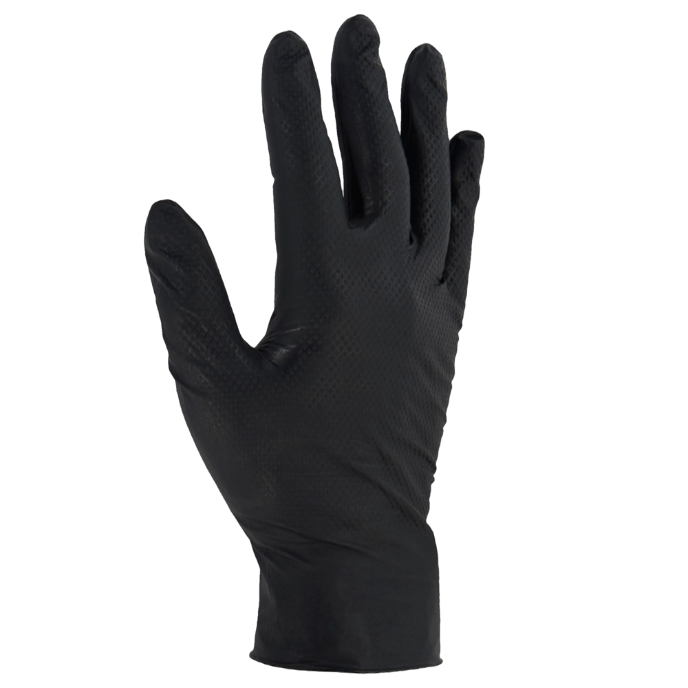 Gants en nitrile noir pleinement texturés Kleenguard Kraken Grip (49275), grands (G), non poudrés, 6 mil, ambidextres, fins (mil), 100 gants/boîte, 10 boîtes/caisse - 49277