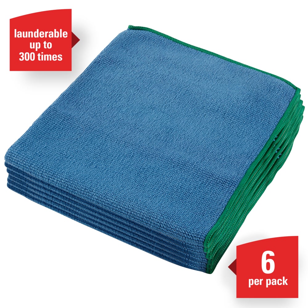 WypAll® Microﬁber Cloths (83620), Reusable, 15.75” x 15.75”, Blue (6 Cloths/Pack, 4 Packs/Case, 24 Cloths/Case) - 83620