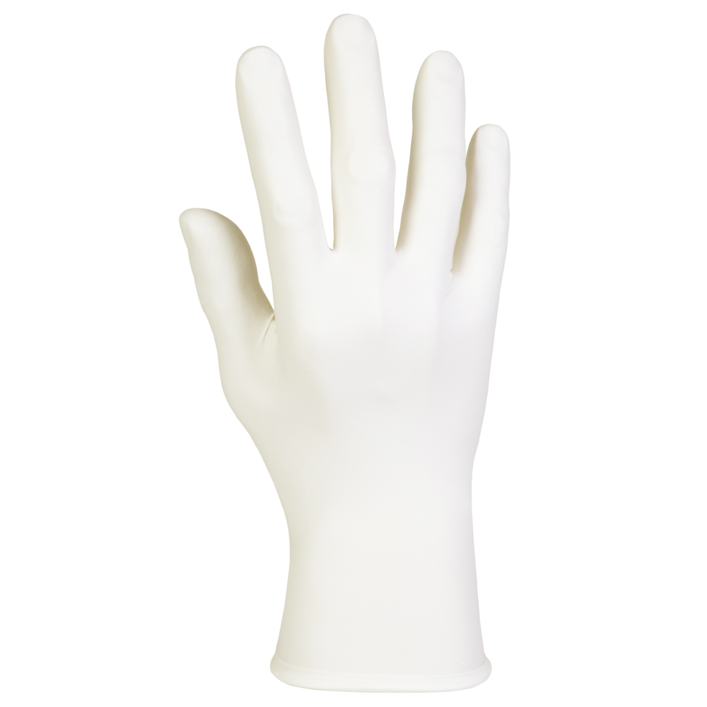 Gants en nitrile blanc Kimtech G5 (56863), pour les salles blanches de classe 5 ISO ou supérieures, fini bisque, ambidextres, 10 po, TP, emballage double, 100/sac, 10 sacs, 1 000 gants/caisse - 56863