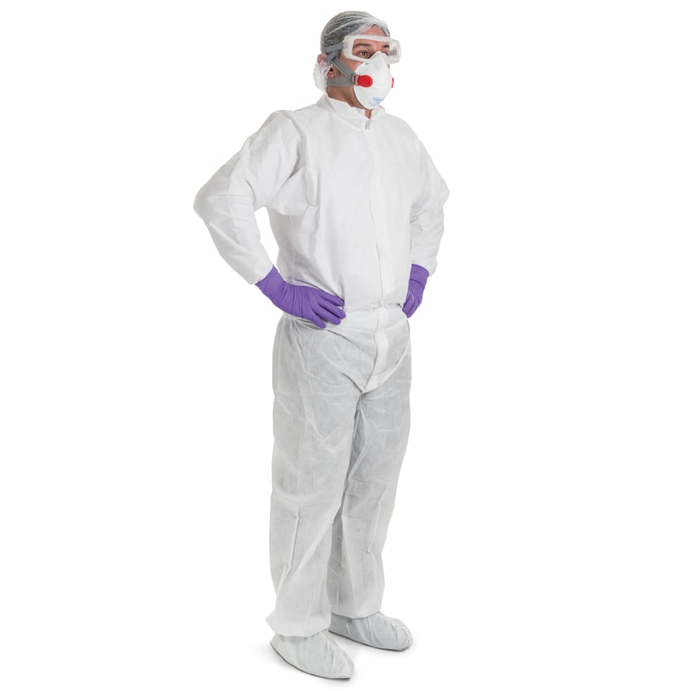 Kimtech™ A8 Cleanroom Coveralls (47953), Clean Manufacturing, Thumb Loops, High Collar, Zip Front, Elastic Wrist, Ankle & Waist, Bulk Packed, Anti-Static, Low Lint, White, Large, 25 / Case - 47953