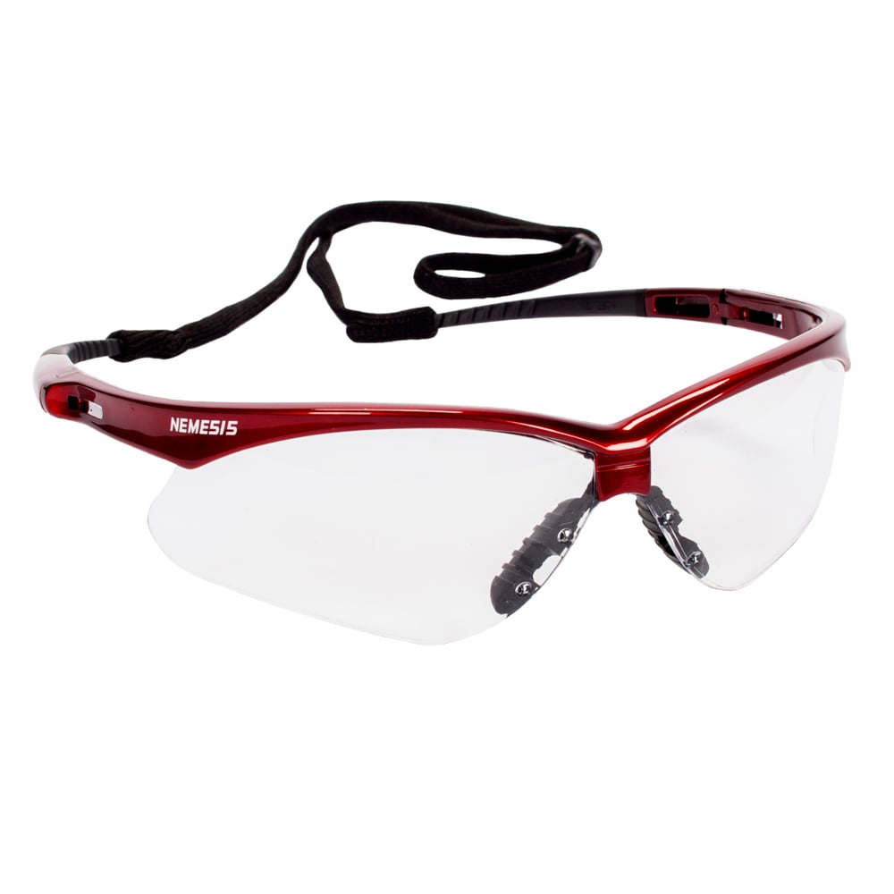 KleenGuard™ V30 Nemesis Safety Glasses (47378), Clear Anti-Fog Lens with Red / Inferno Frame, 12 Pairs / Case - 47378