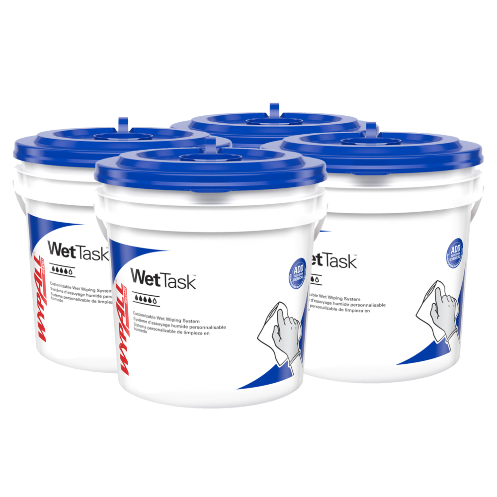 WypAll® WetTask™ Customizable Wet Wiping System Bucket (51677), Standard Size Buckets with Lids, White (4 Buckets/Case) - 51677