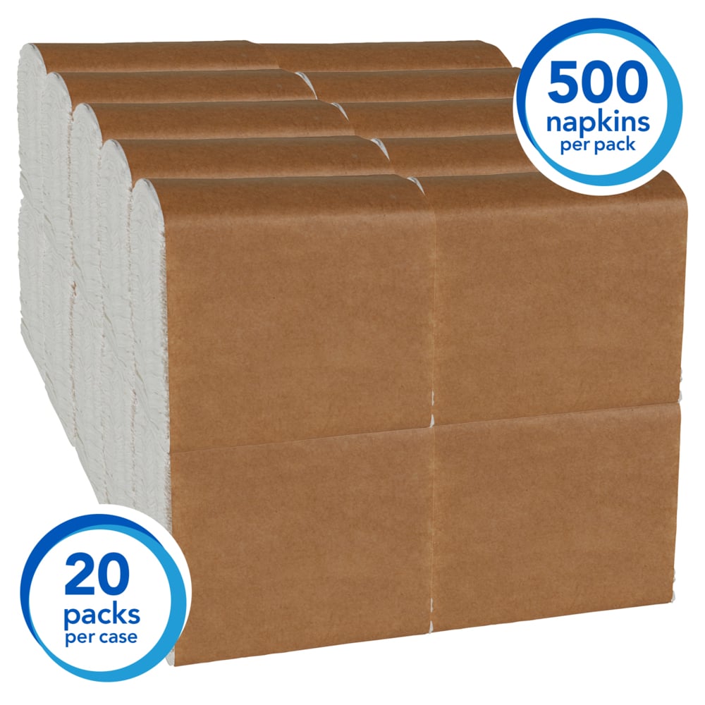 Scott® Tall Fold Paper Napkins (98710), Disposable, Snack-Sized, 1-Ply, 20 Packs of 500 Beverage Napkins (10,000 / Case) - 98710