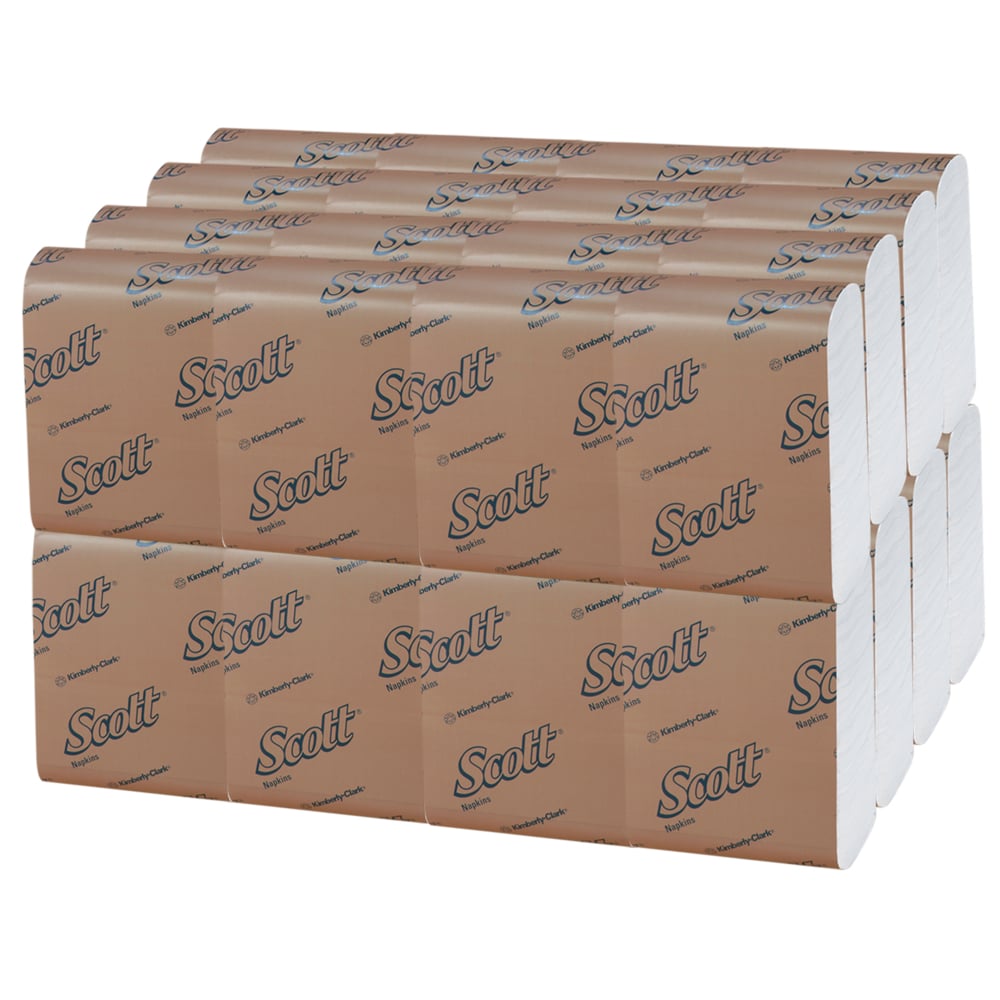 Serviettes de tables pliées petit format Scott (98720), jetables, taille collation, 1 épaisseur, 32 paquets de 250 dessous de verre (8 000/caisse) - 98720