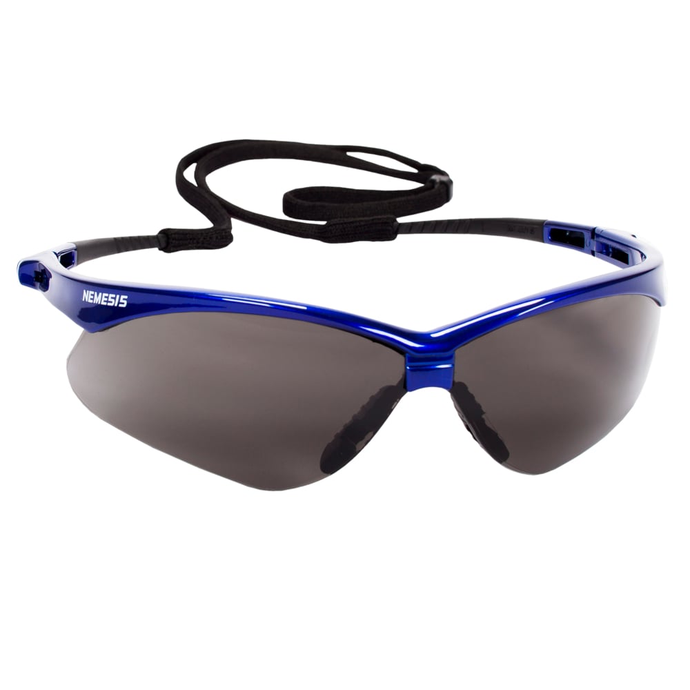 KleenGuard™ Nemesis™ Safety Glasses (47387), with KleenVision™ Anti-Fog Coating, Smoke Lenses, Metallic Blue Frame, Unisex for Men and Women (Qty 12) - 47387