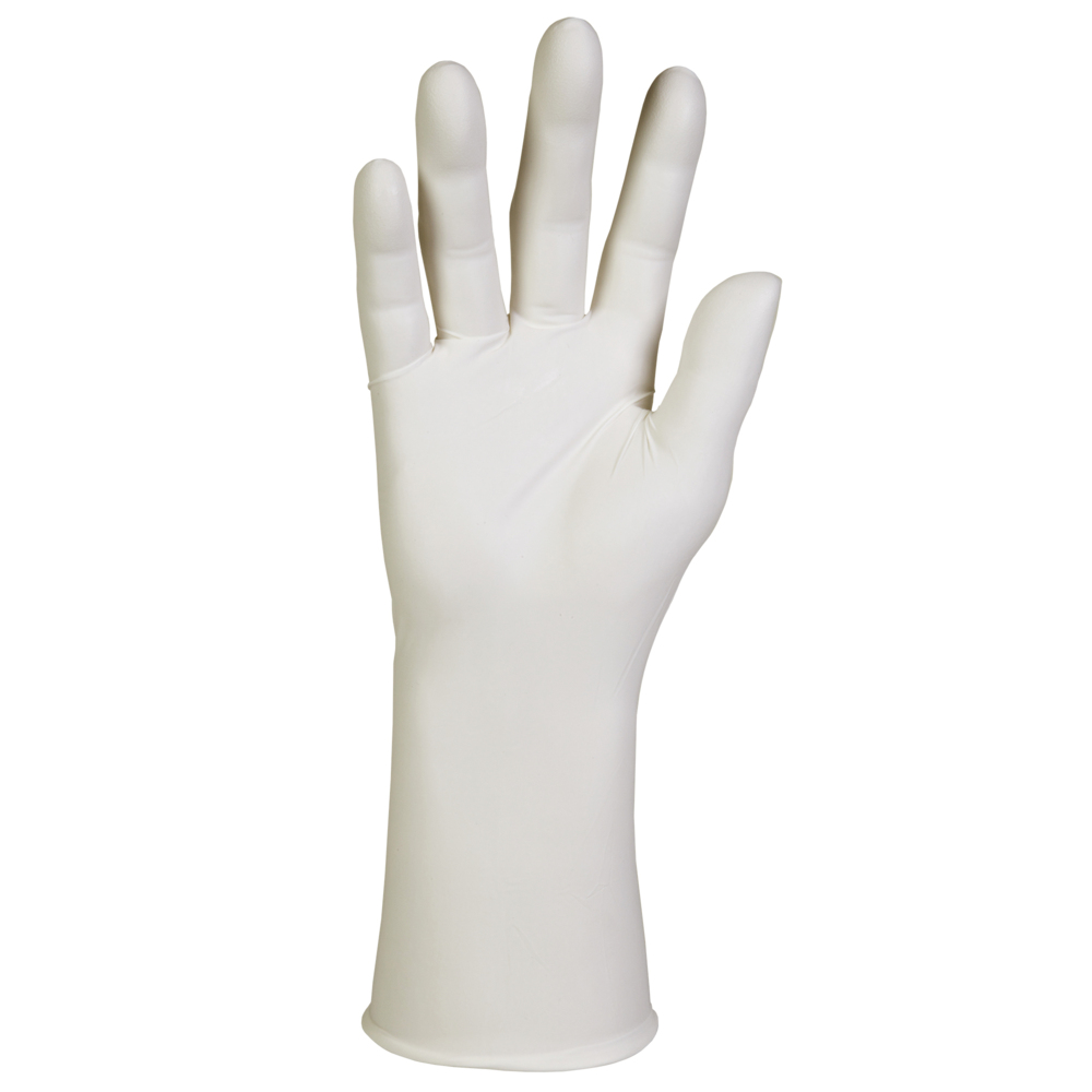 Gants en nitrile blanc Kimtech G3 (56886), pour les salles blanches de classe 4 ISO ou supérieures, très grande adhérence, ambidextres, 12 po, TG, emballage double, 100/sac, 10 sacs, 1 000 gants/caisse - 56886