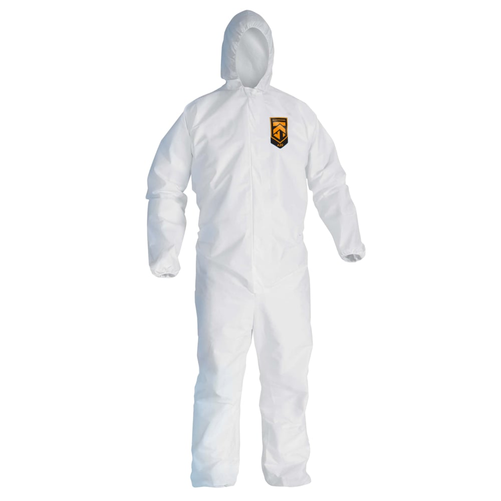 KleenGuard™ A20 Breathable Particle Protection Hooded Coveralls (49114), REFLEX Design, Zip Front, Elastic Wrists & Ankles, White, XL, 24 / Case - 49114
