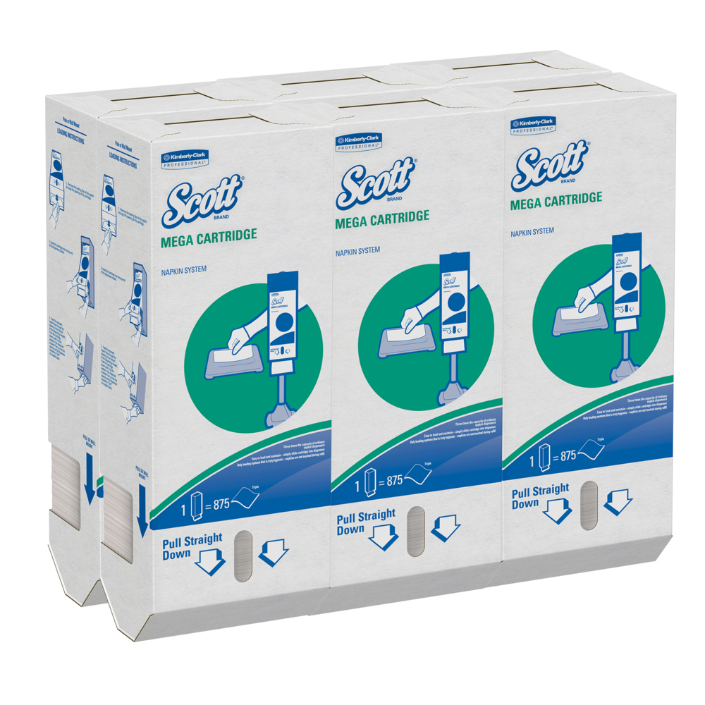 Scott® Mega Cartridge Napkin Box (98908), Disposable Paper Napkins, 6 Cartons of 875 Beverage Napkins (5,250 Napkins / Case) - 98908