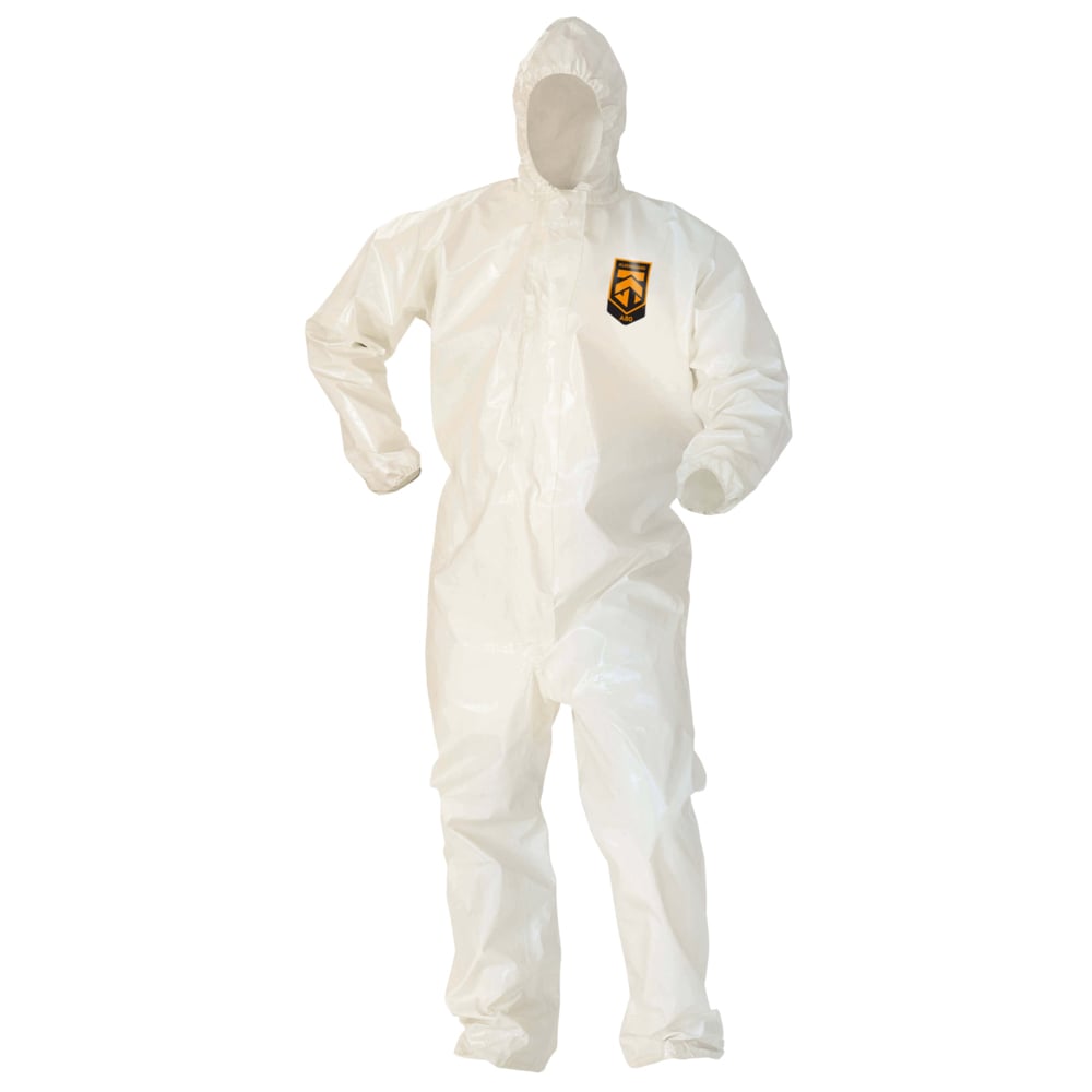 KleenGuard™ A80 Chemical Permeation & Jet Liquid Particle Protection Coveralls (45643), Zipper Front, Storm Flap, Elastic Wrists & Ankles EWA, Respirator-Fit Hood, White, Large (Qty 12) - 45643