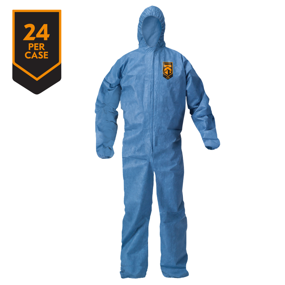 KleenGuard™ A20 Breathable Particle Protection Hooded Coveralls (58512), REFLEX Design, Zip Front, Elastic Wrists & Ankles, Blue Denim, Medium, 24 / Case - 58512