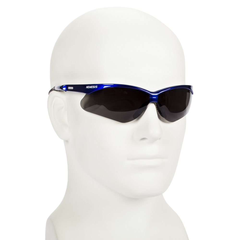 KleenGuard™ Nemesis™ Safety Glasses (47387), with KleenVision™ Anti-Fog Coating, Smoke Lenses, Metallic Blue Frame, Unisex for Men and Women (Qty 12) - 47387