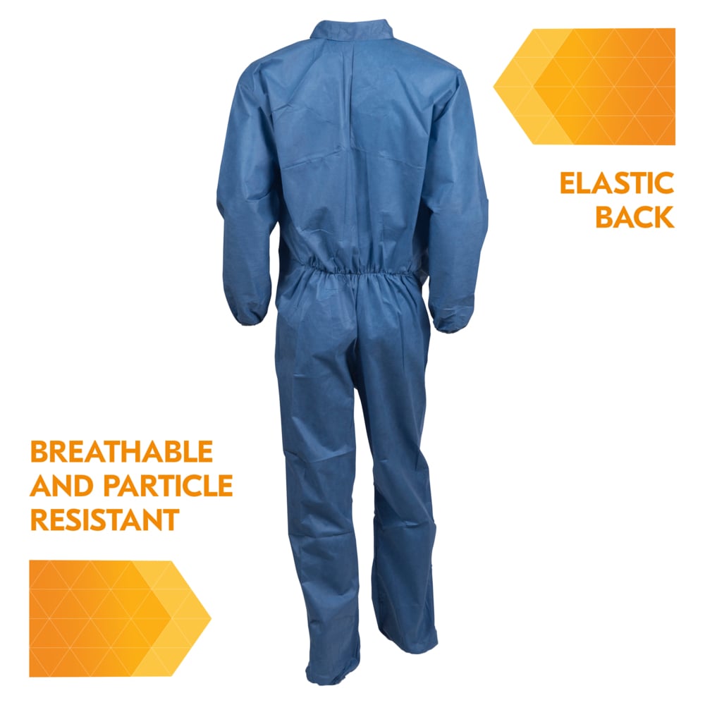 KleenGuard™ A20 Breathable Particle Protection Coveralls (58502), REFLEX Design, Zip Front, Elastic Back, Wrists & Ankles, Blue Denim, Medium, 24 / Case - 58502