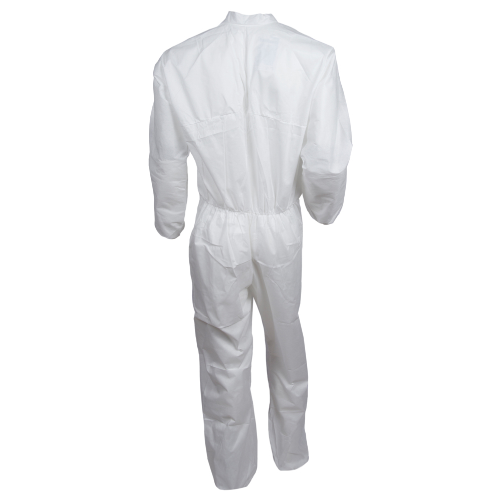 Combinaison de protection contre les particules et les éclaboussures perméables à l’air Kleenguard™ A30 (46104), fermeture éclair à l’avant, bande élastique à l’arrière, aux poignets et aux chevilles, blanche, conception REFLEX, TG (qté 25) - 46104