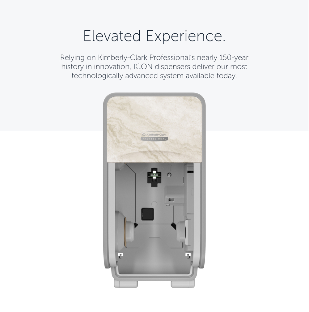 Kimberly-Clark Professional™ ICON™ Coreless Standard Roll Vertical Toilet Paper Dispenser 2 Roll (58741), with Warm Marble Design Faceplate, 12.95" x 6.5" x 6.35" (Qty 1) - 58741