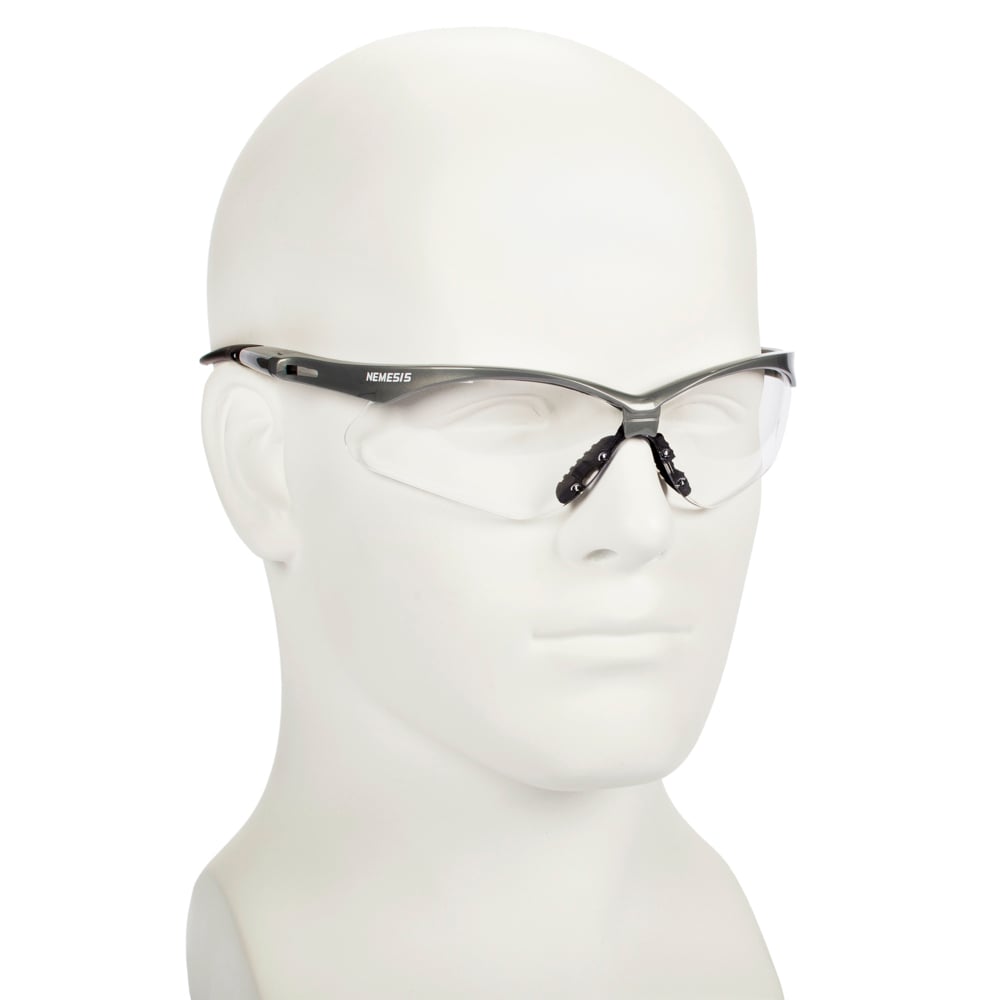 KleenGuard™ Nemesis™ Safety Glasses (47388), with Anti-Fog Coating, Clear Lenses, Silver Frame, Unisex for Men and Women (Qty 12) - 47388