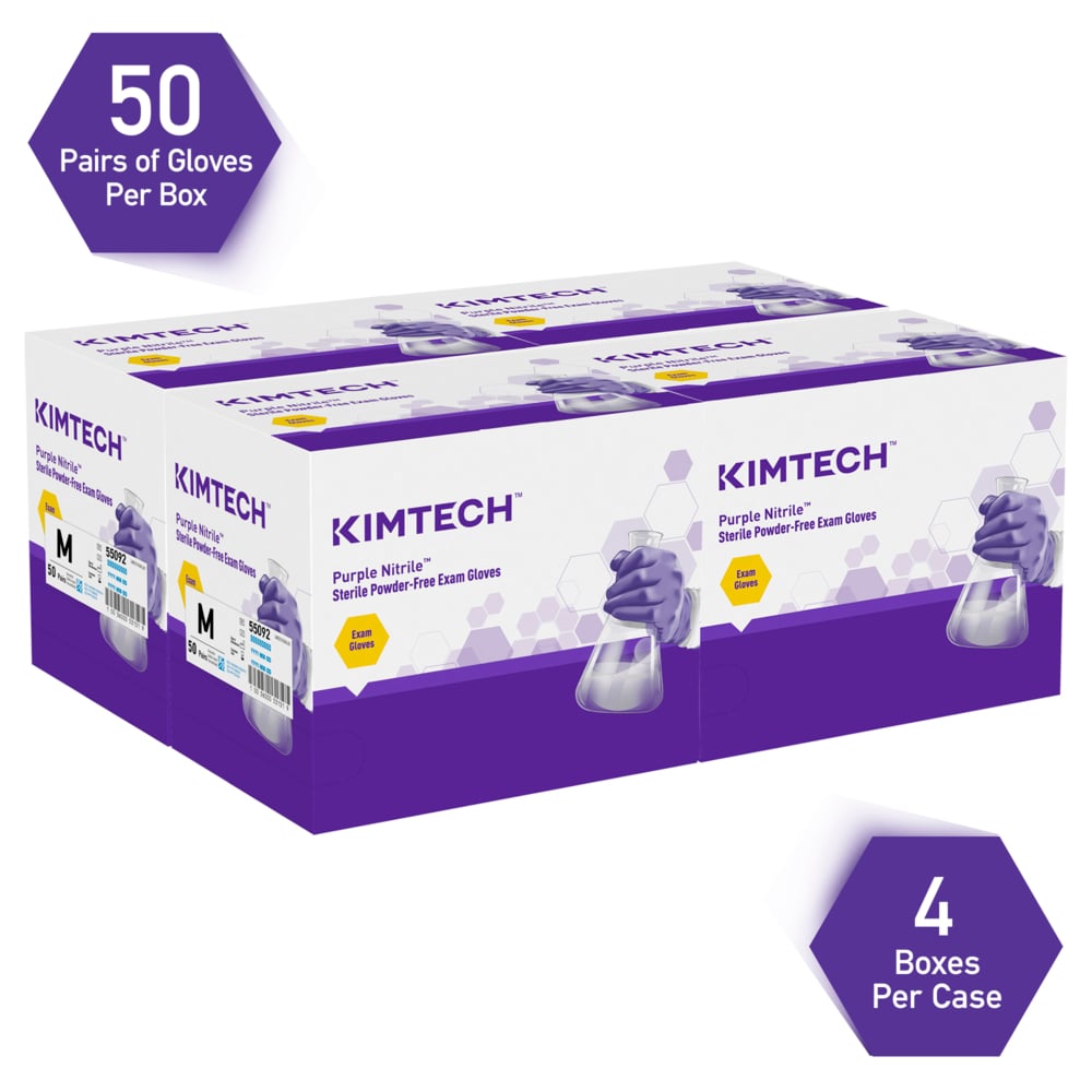 Kimtech™ Sterile Purple Nitrile™  Exam Gloves (55092), 5.9 Mil, AQL 1.0, Ambidextrous, 9.5”, Medium, 50 Pairs / Box, 4 Boxes / Case, 200 Pairs / Case;Kimberly-Clark™ Purple Nitrile™  Sterile Exam Gloves (55092), 5.9 Mil, AQL 1.0, Ambidextrous, 9.5”, Medium, 50 Pairs / Box, 4 Boxes / Case, 200 Pairs / Case - 55092