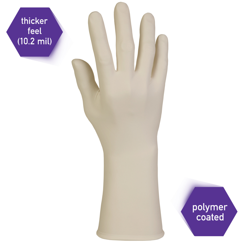 Kimberly-Clark™  PFE-Xtra Latex Exam Gloves (50504), 10.2 Mil, Ambidextrous, 12”, XL, Natural Color, 50 / Box, 10 Boxes, 500 Gloves / Case - 50504