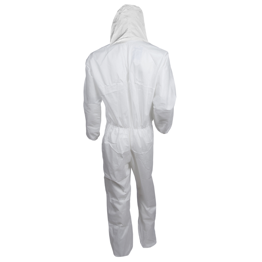KleenGuard™ A20 Breathable Particle Protection Hooded Coveralls (49112), REFLEX Design, Zip Front, Elastic Wrists & Ankles, White, Medium, 24 / Case - 49112