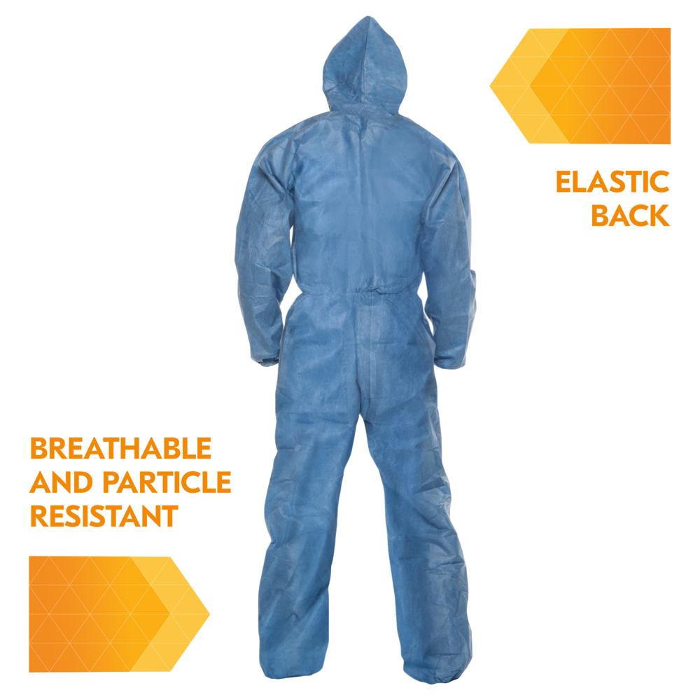 KleenGuard™ A20 Breathable Particle Protection Hooded Coveralls (58516), REFLEX Design, Zip Front, Elastic Wrists & Ankles, Blue Denim, 3XL, 20 / Case - 58516
