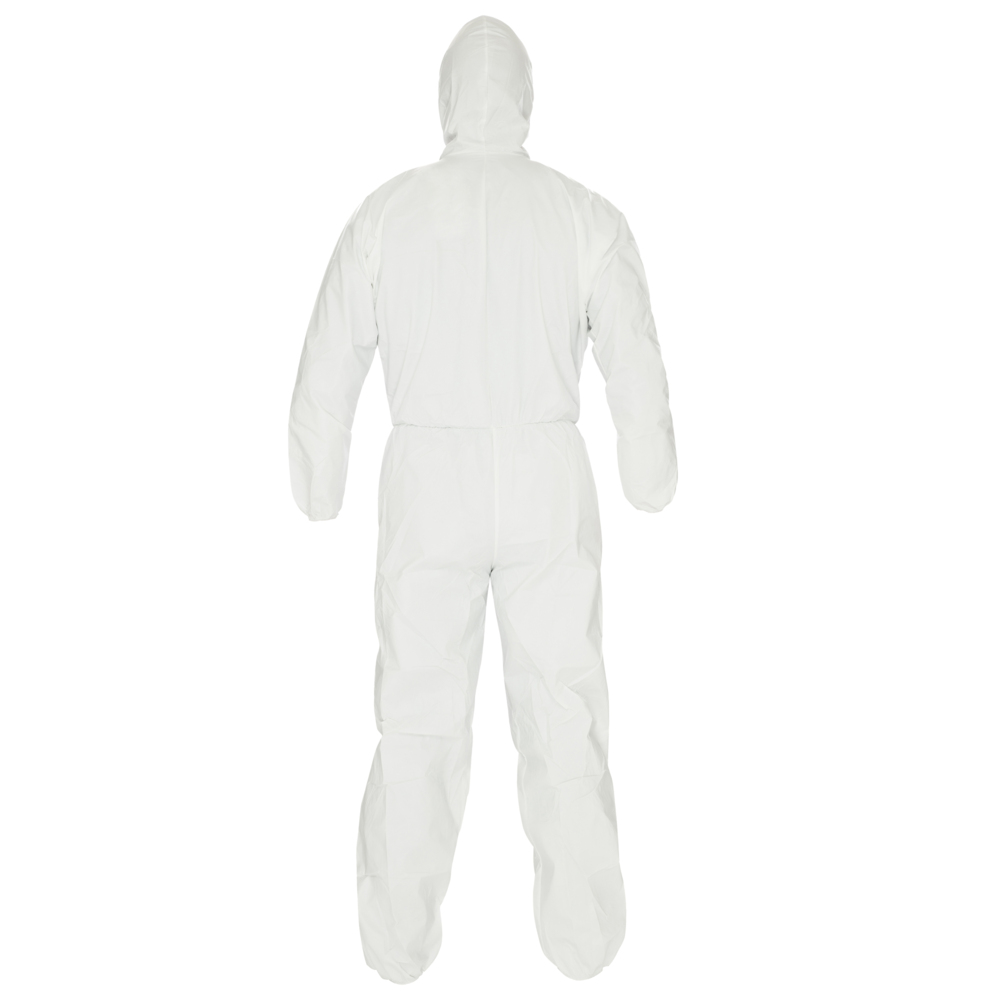 KleenGuard™ A40 Reflex™ Liquid & Particle Protection Coveralls (47996), Respirator Fit Hood, Storm Flap Zip Front, Elastic Waist, Wrists & Ankles with Thumb Loops, White, Large, 25  - 47996