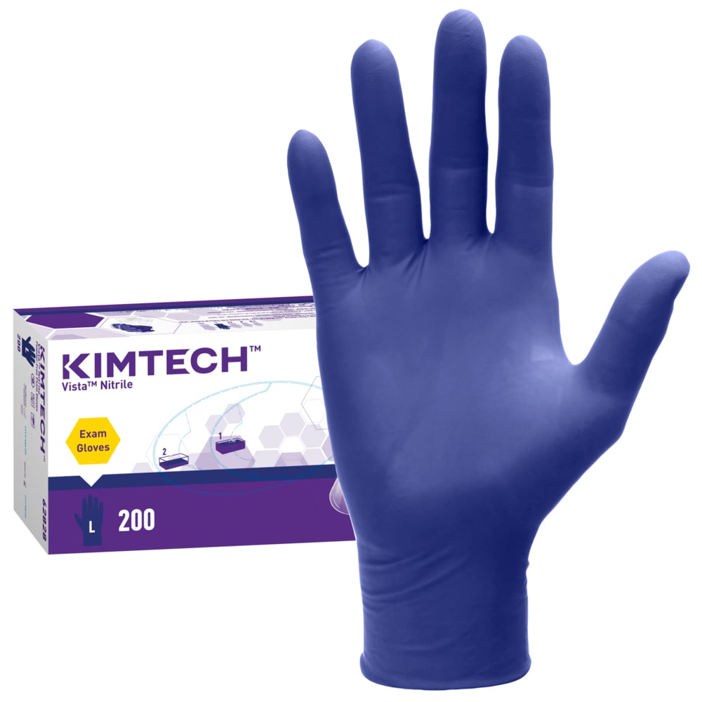 Kimtech™ Vista™ Nitrile Exam Gloves (62828), 4.3 Mil, Ambidextrous, Beaded Cuff, Textured Fingertips, 9.5", Large (200 Gloves/Box, 10 Boxes/Case, 2,000 Gloves/Case) - 62828