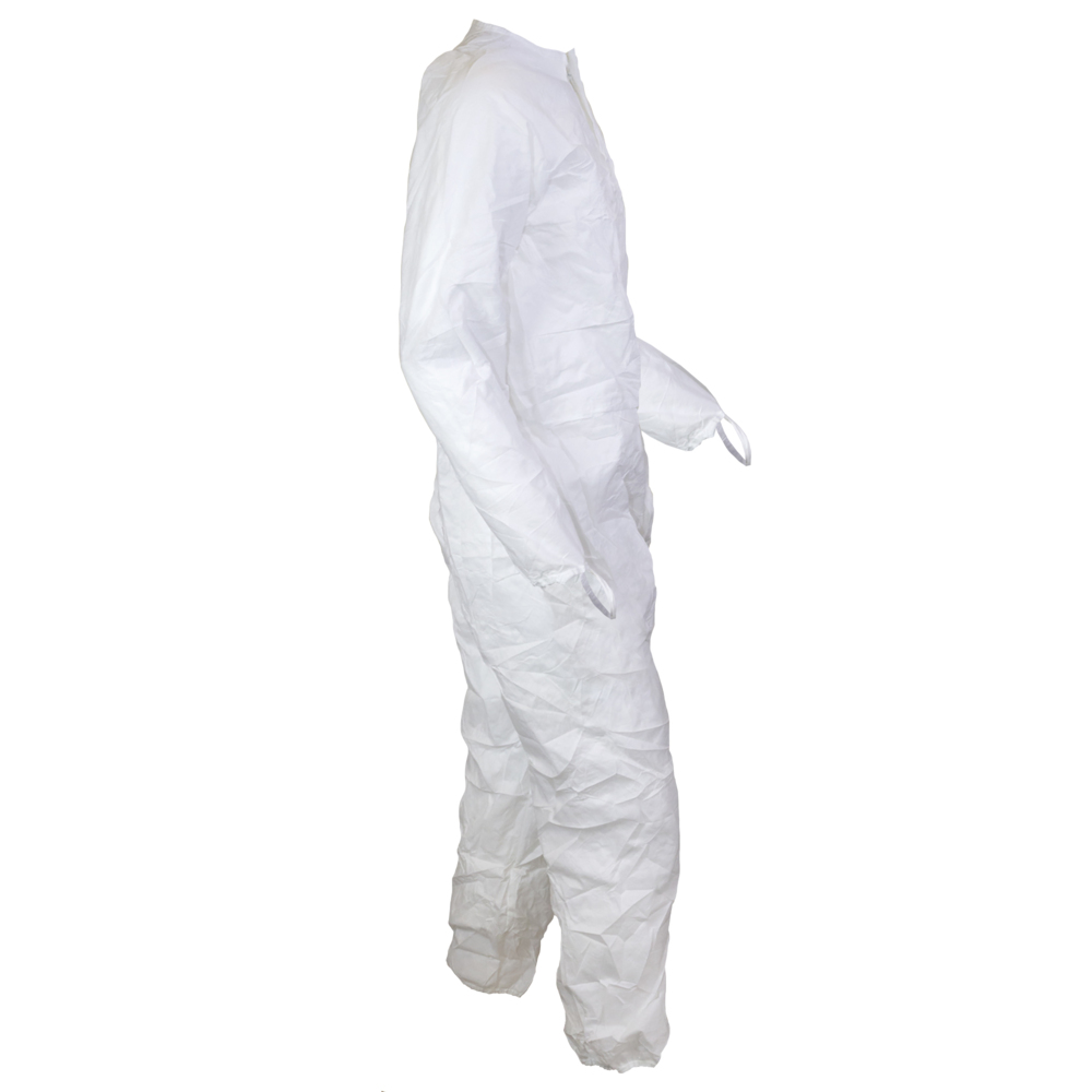 Kimtech™ A5 Sterile Cleanroom Coveralls (88802), Clean Don, Mandarin Collar, Thumb Loops, Reflex Design, White, Large, 25 / Case - 88802