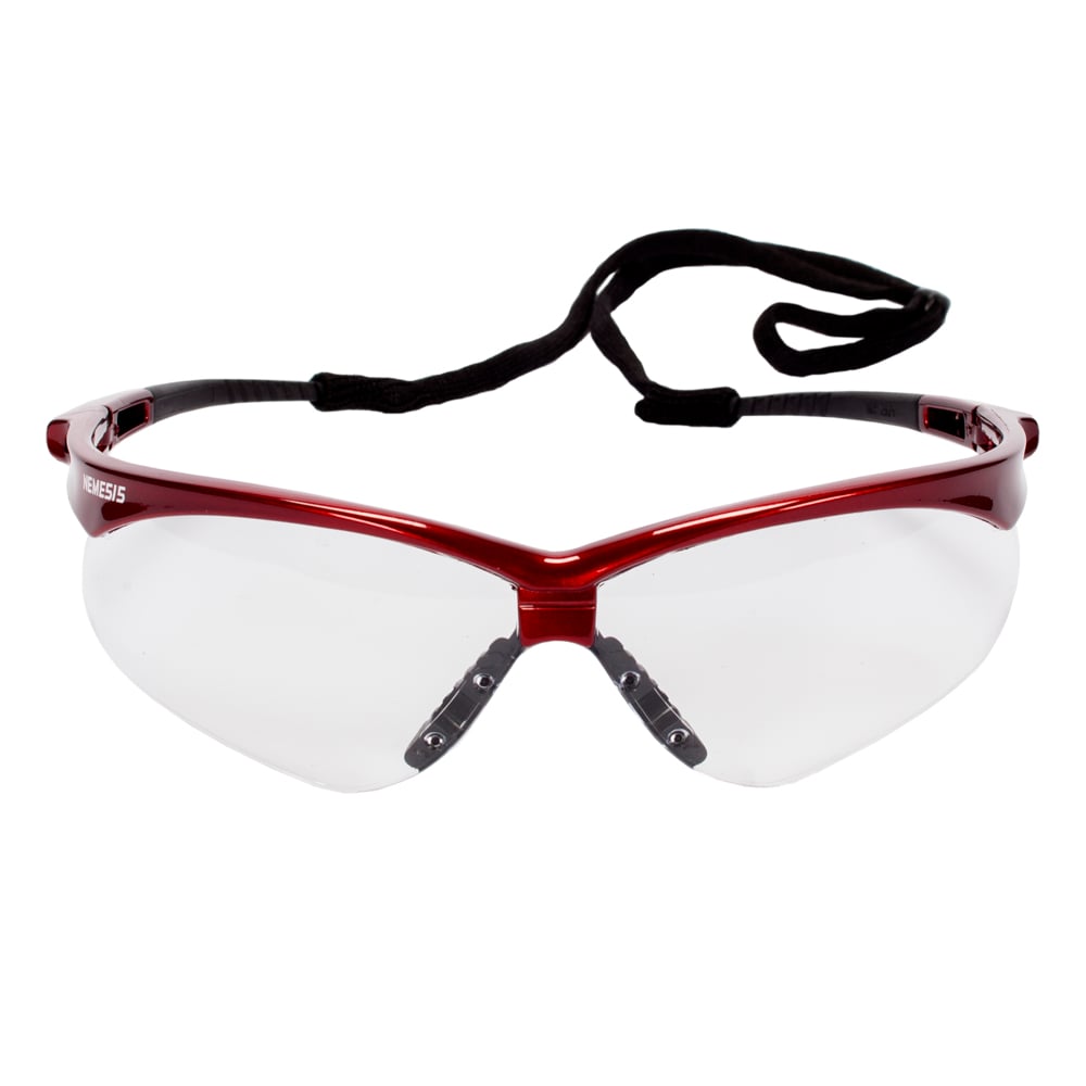 KleenGuard™ Nemesis™ Safety Glasses (47378), with Anti-Fog Coating, Clear Lenses, Red Frame, Unisex for Men and Women (Qty 12) - 47378