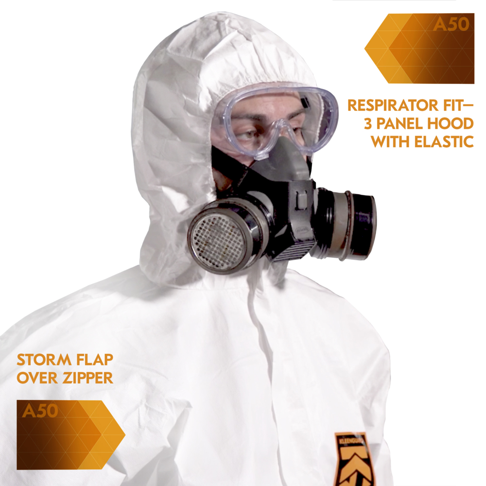 KLEENGUARD A50 Breathable Splash & Particle Protection Coveralls - Hooded / White / M - 51925