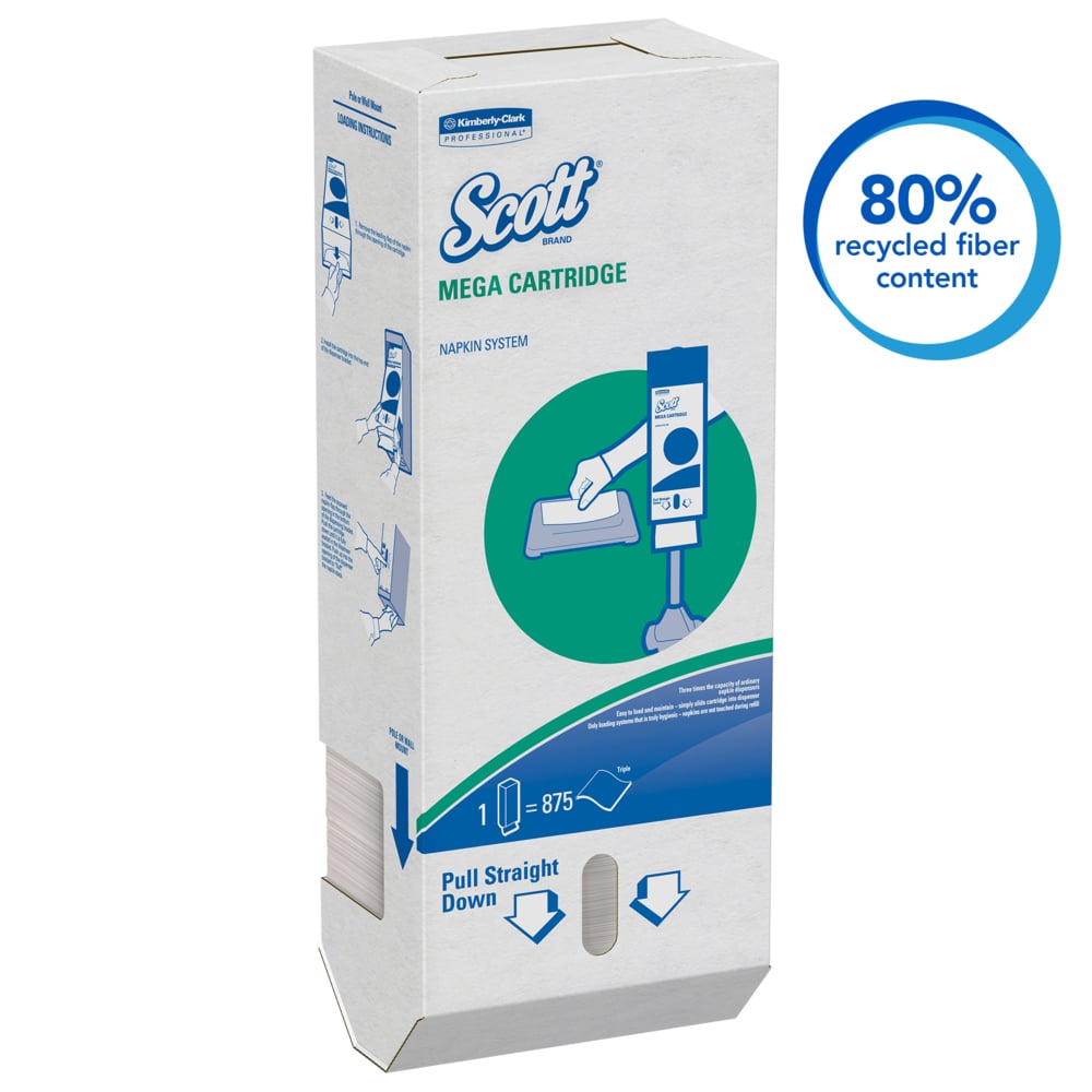 Scott® Mega Cartridge Napkin Box (98908), Disposable Paper Napkins, 6 Cartons of 875 Beverage Napkins (5,250 Napkins / Case) - 98908