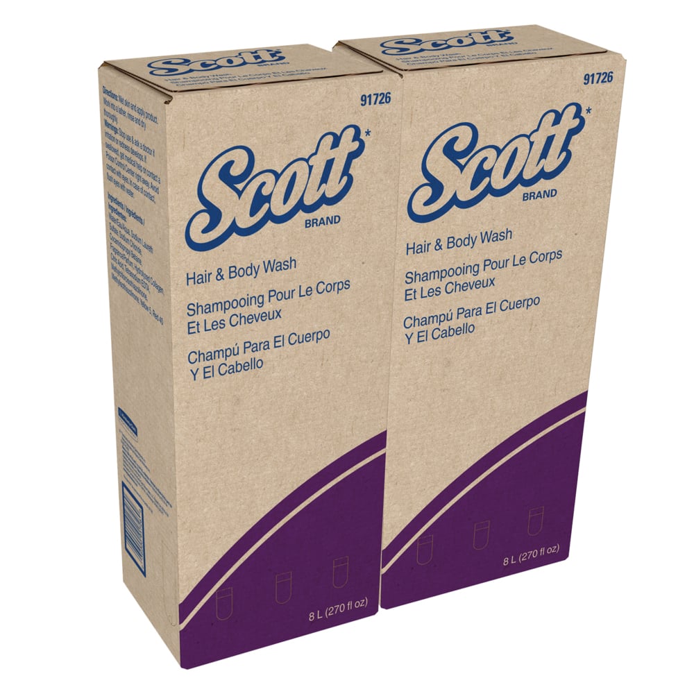 Savon pour corps et cheveux Scott Essential (91726), gel doré enrichi en protéines, rinçage propre, 8,0 L, 2 paquets/caisse - 91726