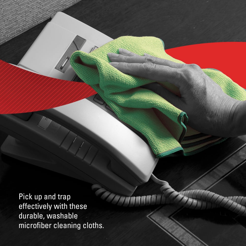 WypAll® Microfiber Cloths (83630), Reusable, 15.75” x 15.75”, Green for Glass and Mirrors, 4 Packs / Case, 6 Wipes / Container, 24 Wipes / Case - 83630