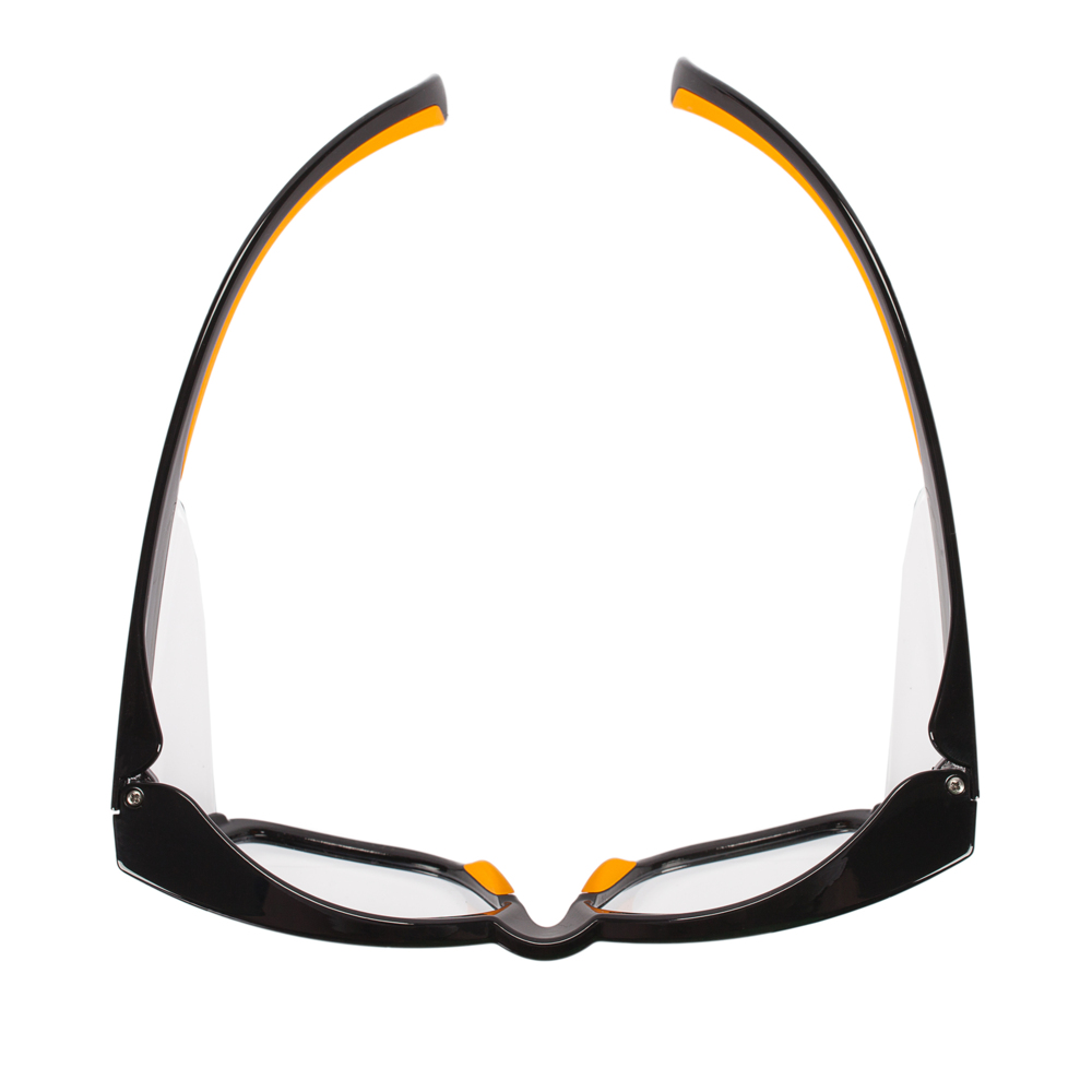 Protection des yeux Maverick de KleenGuard, (49312), verres antireflets transparents avec monture noire et embouts orange, 12 paires/caisse - 49312