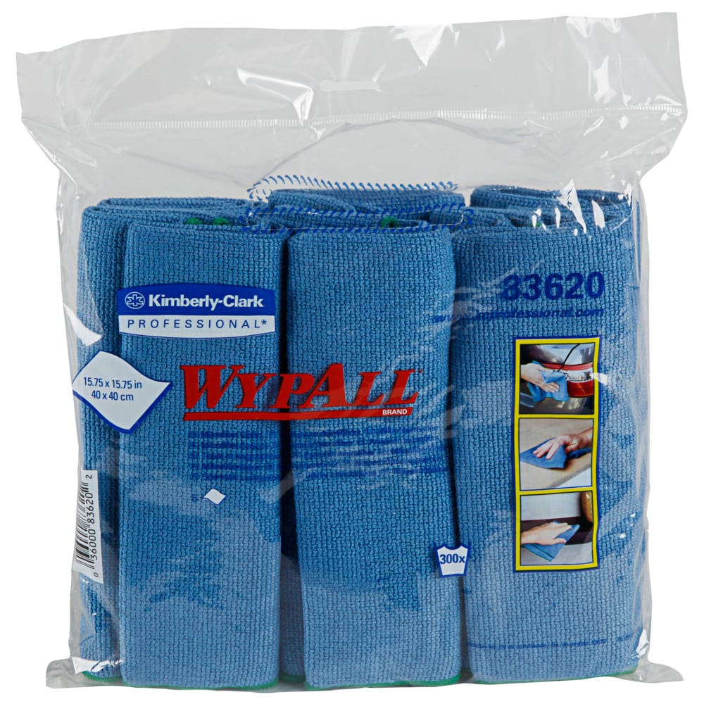 WypAll® Microﬁber Cloths (83620), Reusable, 15.75” x 15.75”, Blue (6 Cloths/Pack, 4 Packs/Case, 24 Cloths/Case) - 83620