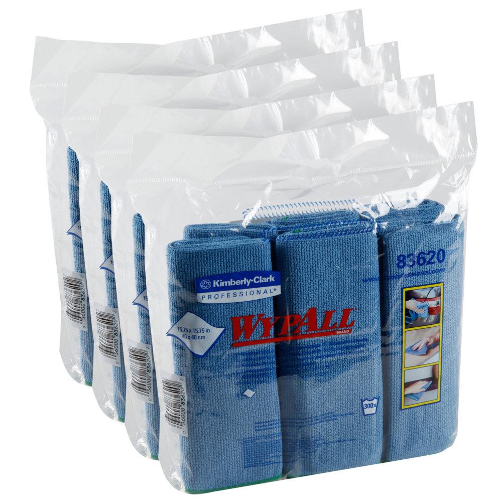 WypAll® Microﬁber Cloths (83620), Reusable, 15.75” x 15.75”, Blue (6 Cloths/Pack, 4 Packs/Case, 24 Cloths/Case) - 83620