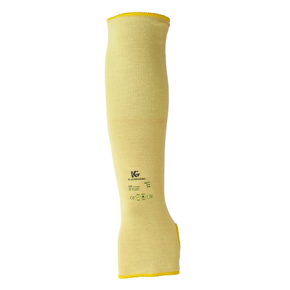 KleenGuard™ G60 Level 2 Cut Resistant Sleeve (90070), Yellow, With Thumbhole, One Size, Ambidextrous, 18” Long, 60 Sleeves / Case - 90070