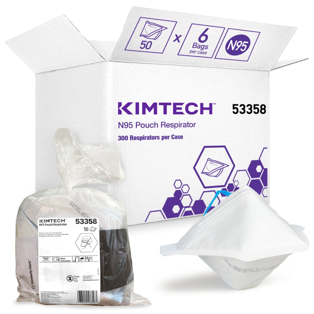 Kimtech™ N95 Pouch Respirator (53358), NIOSH-Approved, Made in the USA,  Regular Size, 50 Respirators/Bag, 6 Bags/Case, 300 Respirators/Case