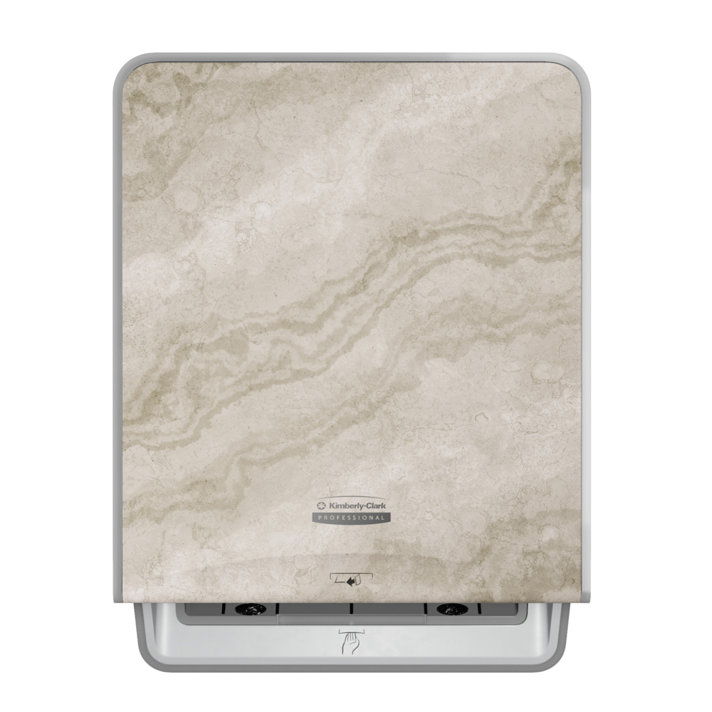 Distributrice automatique d’essuie-mains en rouleau ICON™ de Kimberly-Clark Professional (58740), avec plaque de revêtement au motif de marbre chaud; une distributrice et une plaque de revêtement par caisse - 58740
