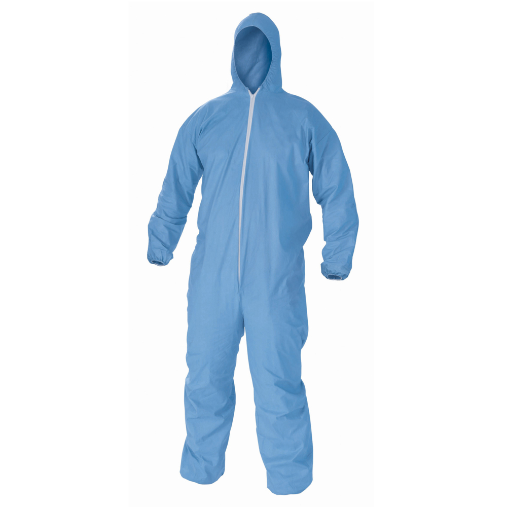 KleenGuard™ A65 Flame Resistant Coveralls (45323), Hood, Zip Front, Elastic Wrists & Ankles, ANSI Sizing, Anti-Static, Blue, Large, 25 / Case - 45323