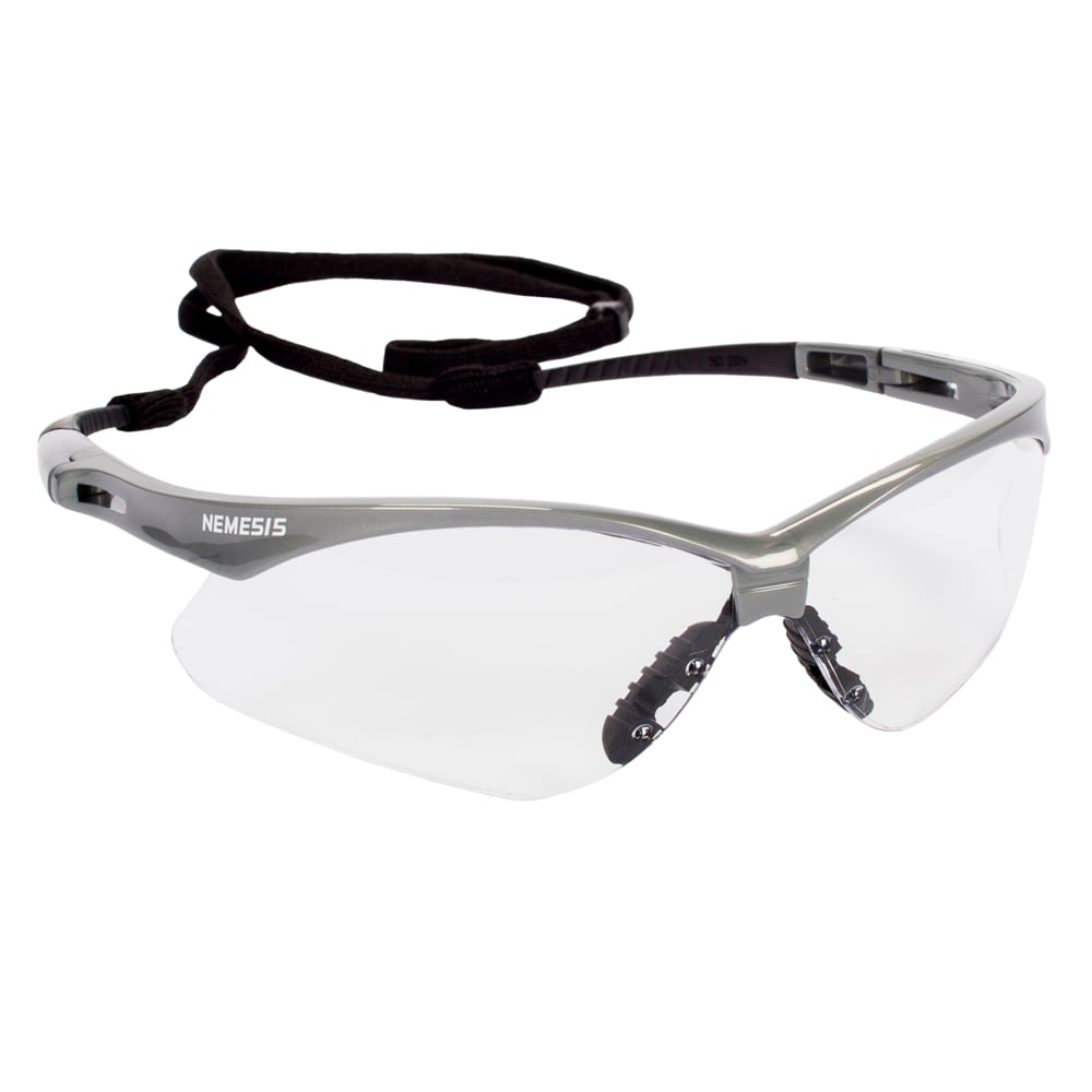 KleenGuard™ Nemesis™ Safety Glasses (47388), with Anti-Fog Coating, Clear Lenses, Silver Frame, Unisex for Men and Women (Qty 12) - 47388