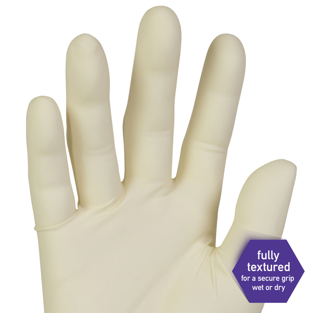 Kimberly-Clark™  PFE-Xtra Latex Exam Gloves (50502), 10.2 Mil, Ambidextrous, 12”, Medium, Natural Color, 50 / Box, 10 Boxes, 500 Gloves / Case - 50502