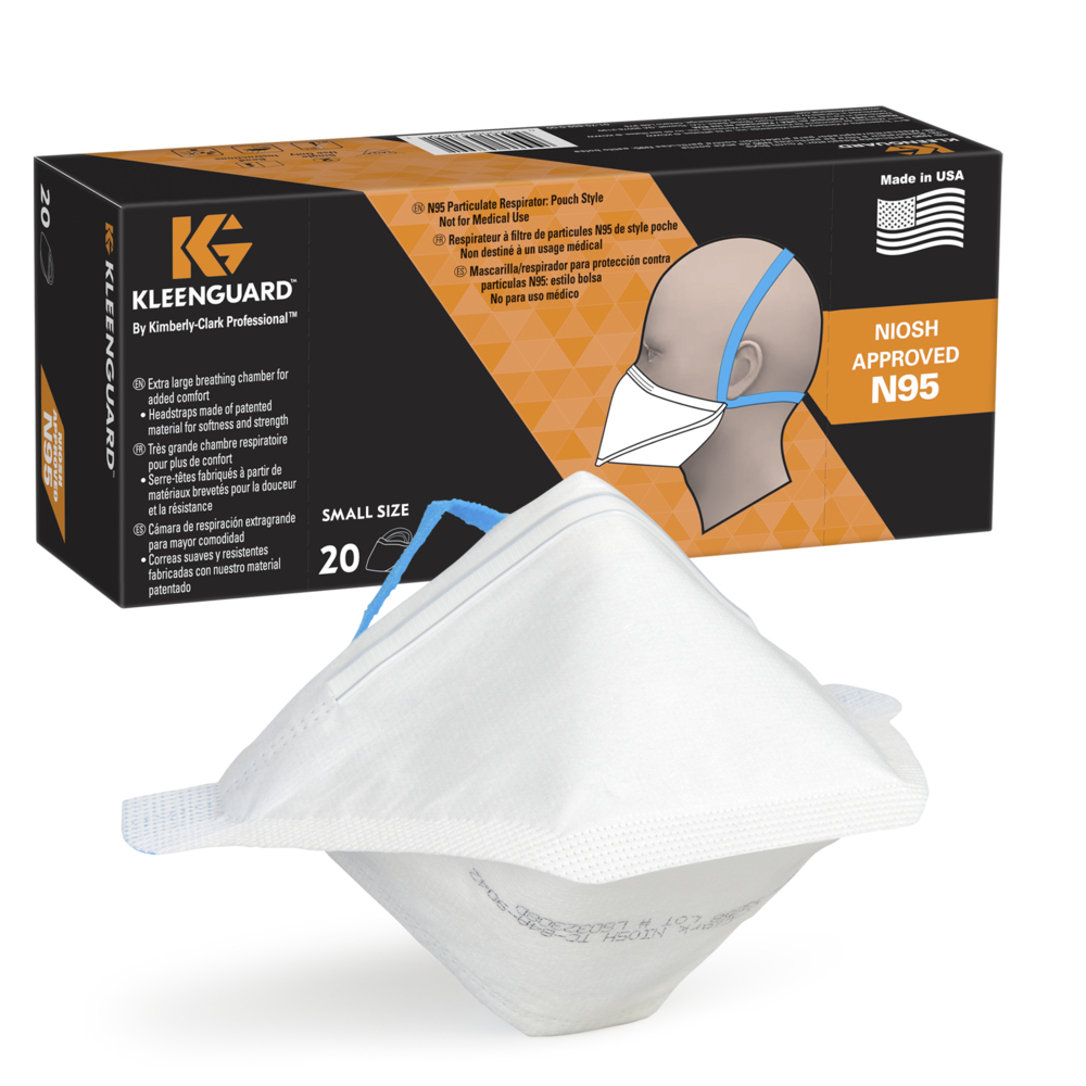 KleenGuard™ N95 Particulate Respirator: Pouch Style (54065), NIOSH-Approved, Made in USA, Small Size, 20 Respirators/Carton, 12 Cartons/Case, 240 Respirators/Case - 54065