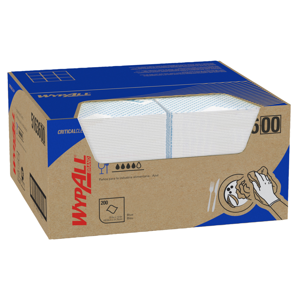 WypAll® CriticalClean™ Heavy Duty Foodservice Cloths (51636), Quarterfold, Blue (200 Sheets/Box, 1 Box/Case, 1 Box/Case) - 51636