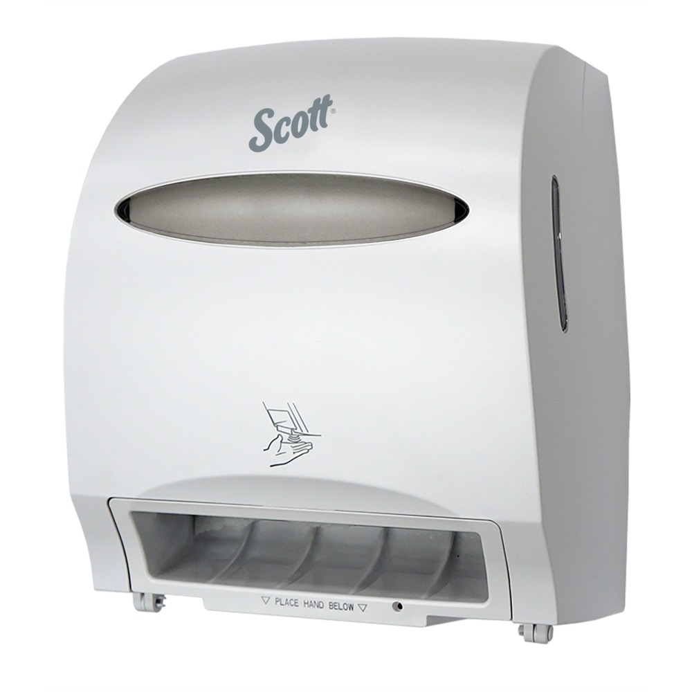 Scott® Essential™ Electronic Hard Roll Towel Dispenser (48858), White, for Purple Core towels, 12.70" x 15.76" x 9.57" (Qty 1) - 48858