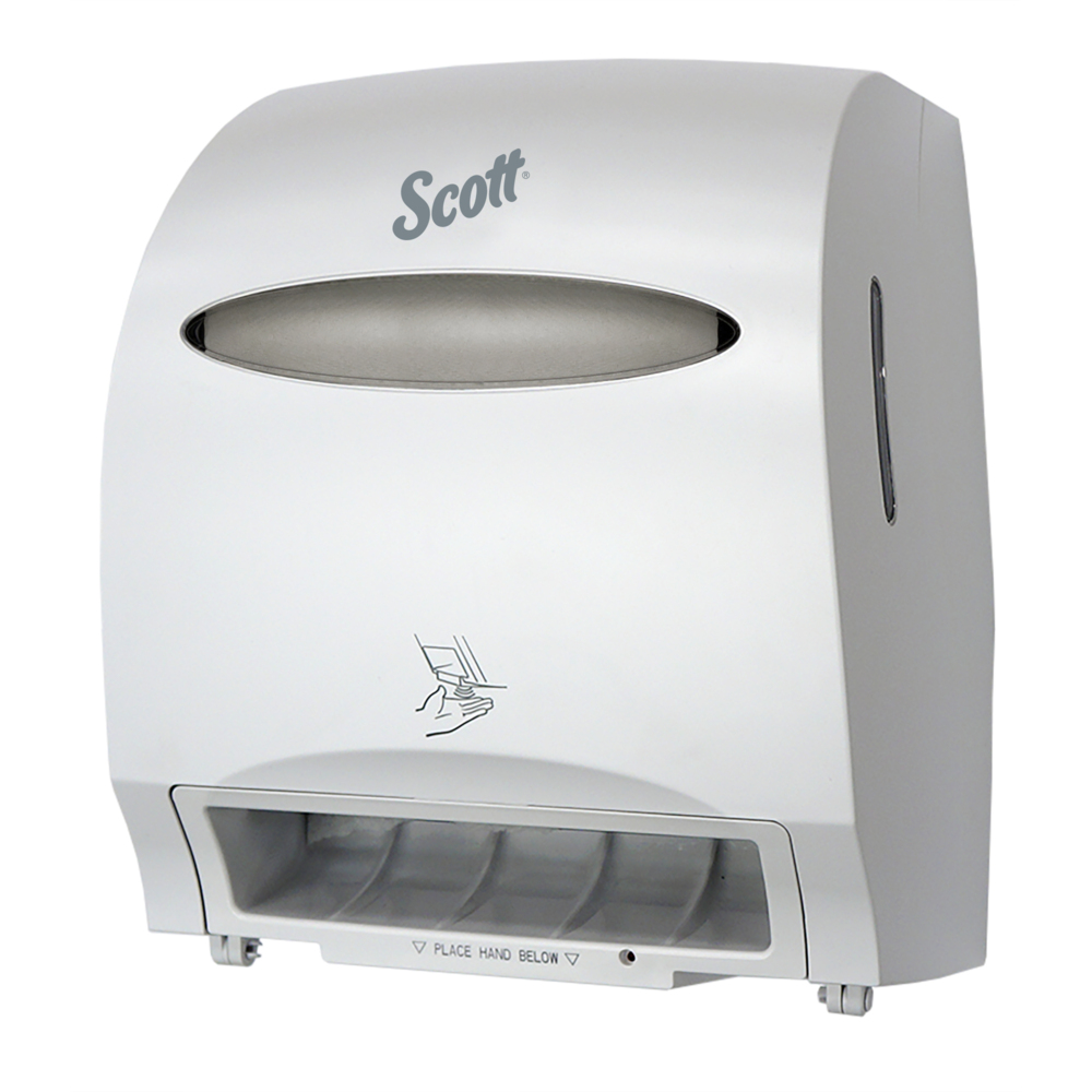 Scott® Essential™ Automatic Hard Roll Towel Dispenser (48858), White, for Purple Core Scott® Roll Towels, 12.70" x 15.76" x 9.57" (Qty 1) - 48858