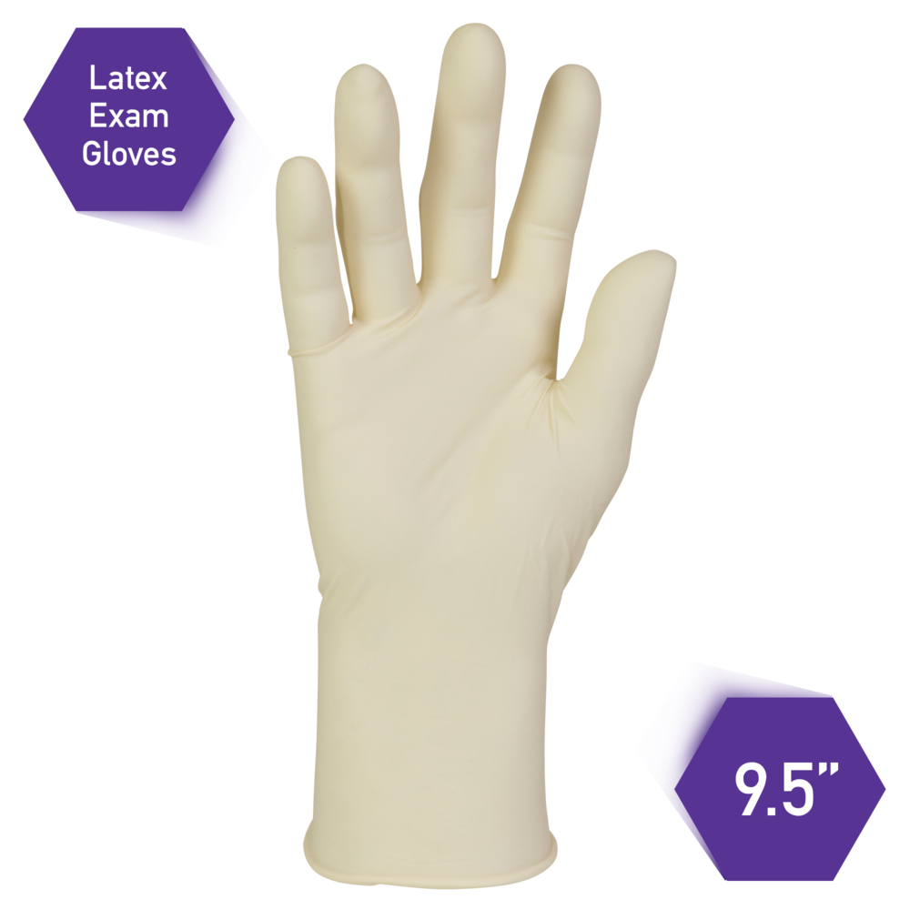 Kimberly-Clark™  PFE Latex Exam Gloves (57220), 6.3 Mil, Ambidextrous, 9.5”, Small, Natural Color, 100 / Box, 10 Boxes, 1,000 Gloves / Case - 57220